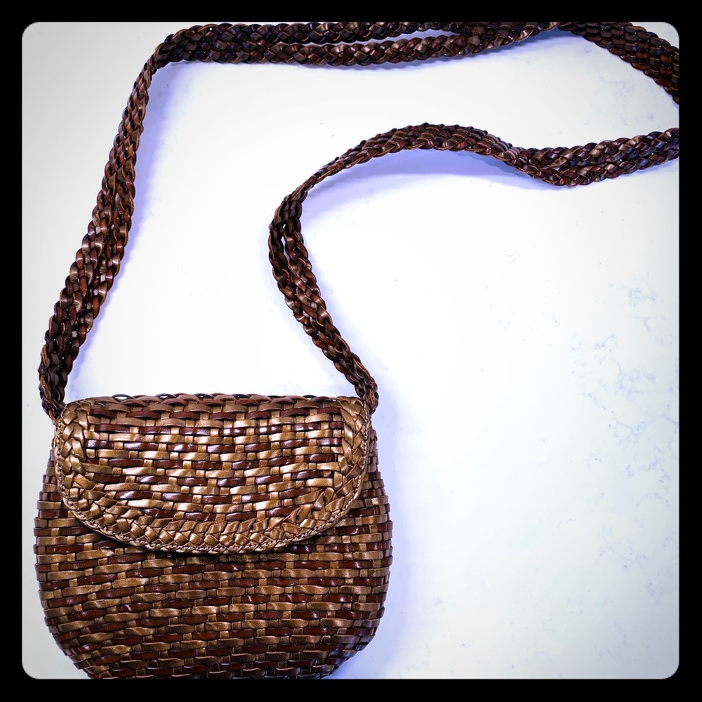 De Vecchi Gold & Brown Woven Leather Crossbody
